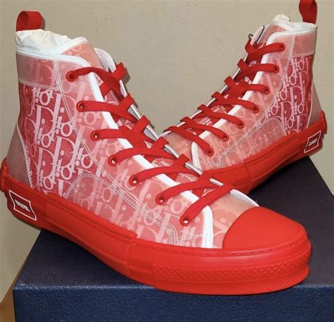 b23 high-top sneaker red dior oblique canvas|dior b23 high top sneakers.